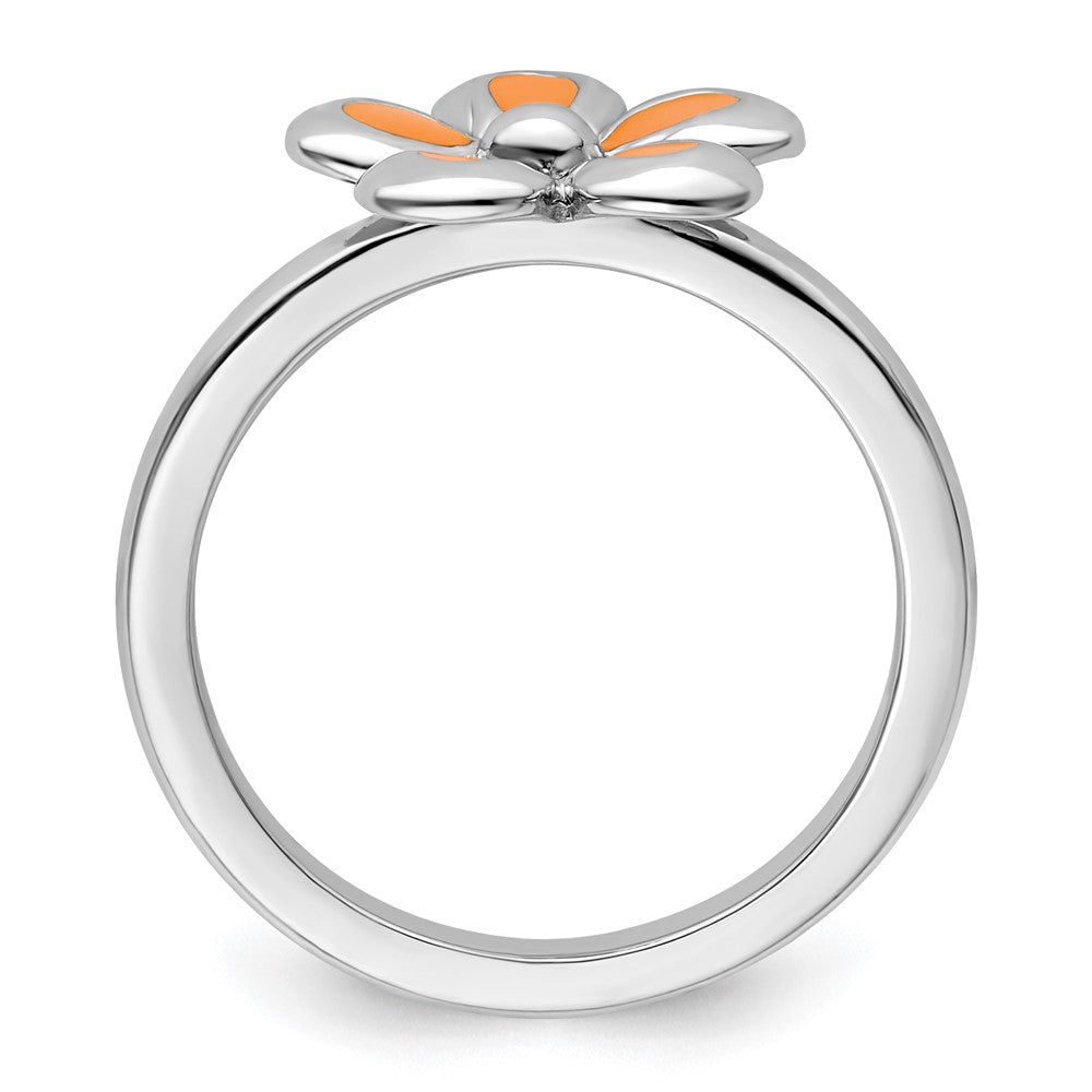Sterlingsilber Stapelbar Expressions Poliert Orange Emailliert Blume Ring