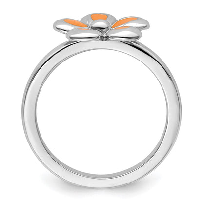 Sterlingsilber Stapelbar Expressions Poliert Orange Emailliert Blume Ring