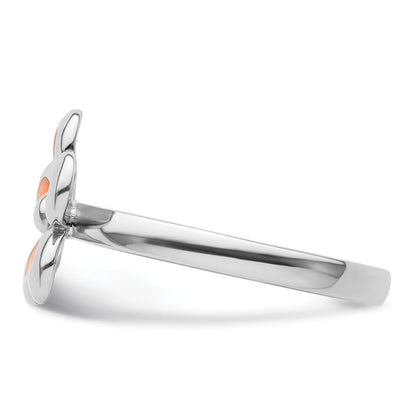 Sterlingsilber Stapelbar Expressions Poliert Orange Emailliert Blume Ring