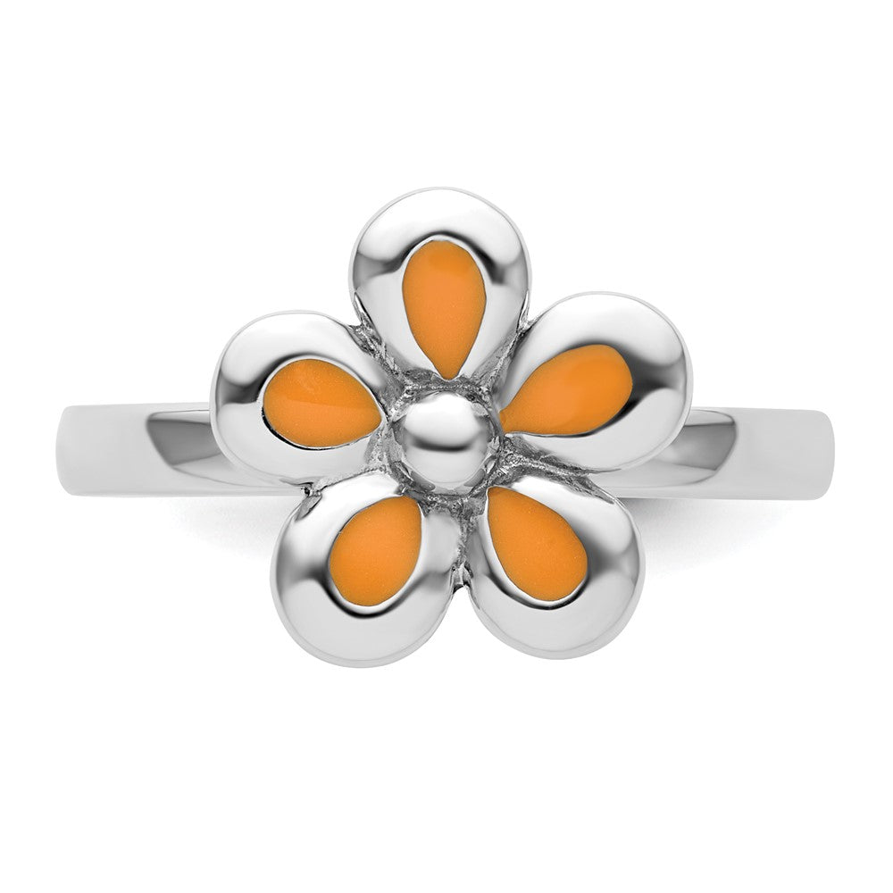 Sterlingsilber Stapelbar Expressions Poliert Orange Emailliert Blume Ring