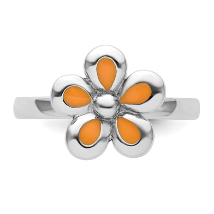 Sterlingsilber Stapelbar Expressions Poliert Orange Emailliert Blume Ring