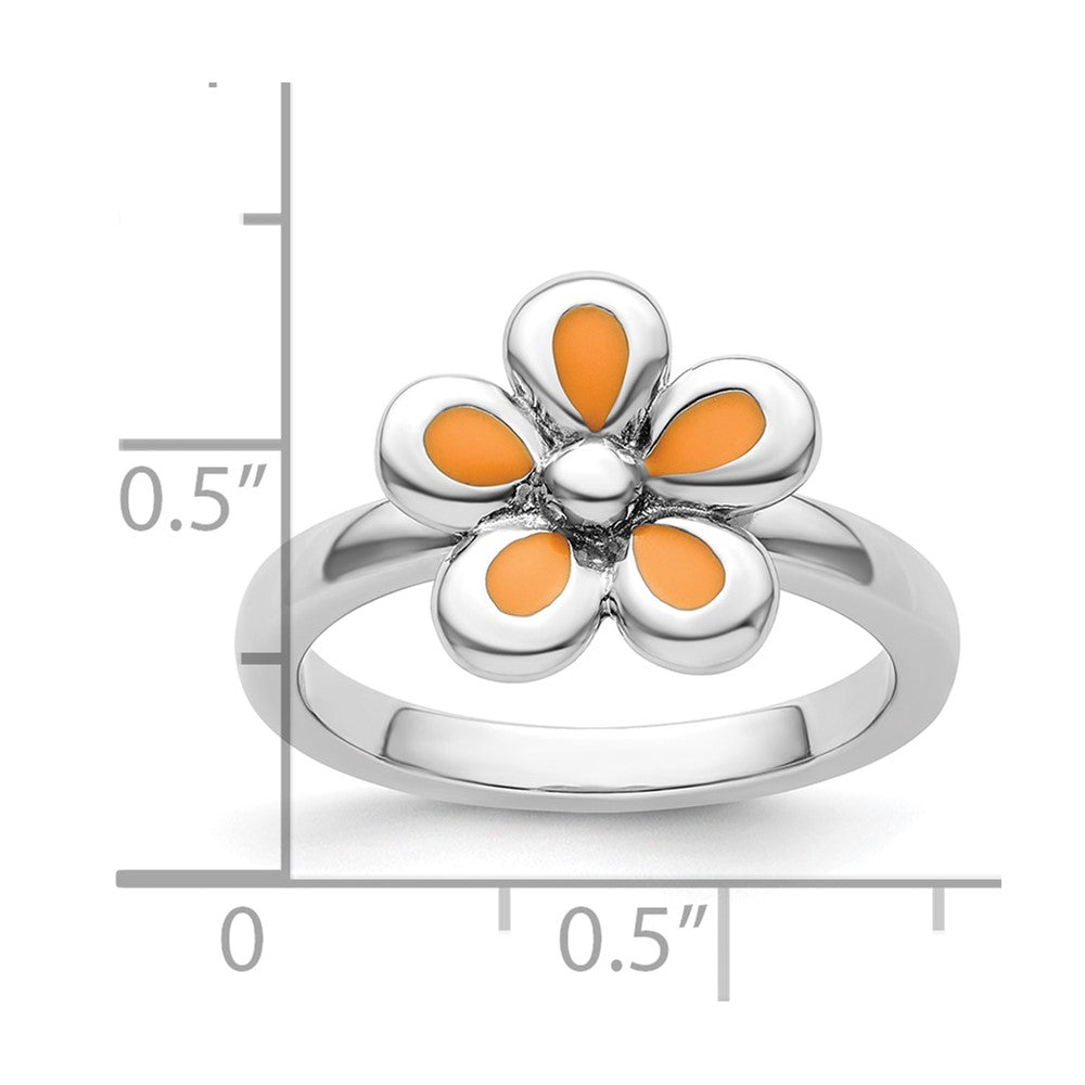 Sterlingsilber Stapelbar Expressions Poliert Orange Emailliert Blume Ring
