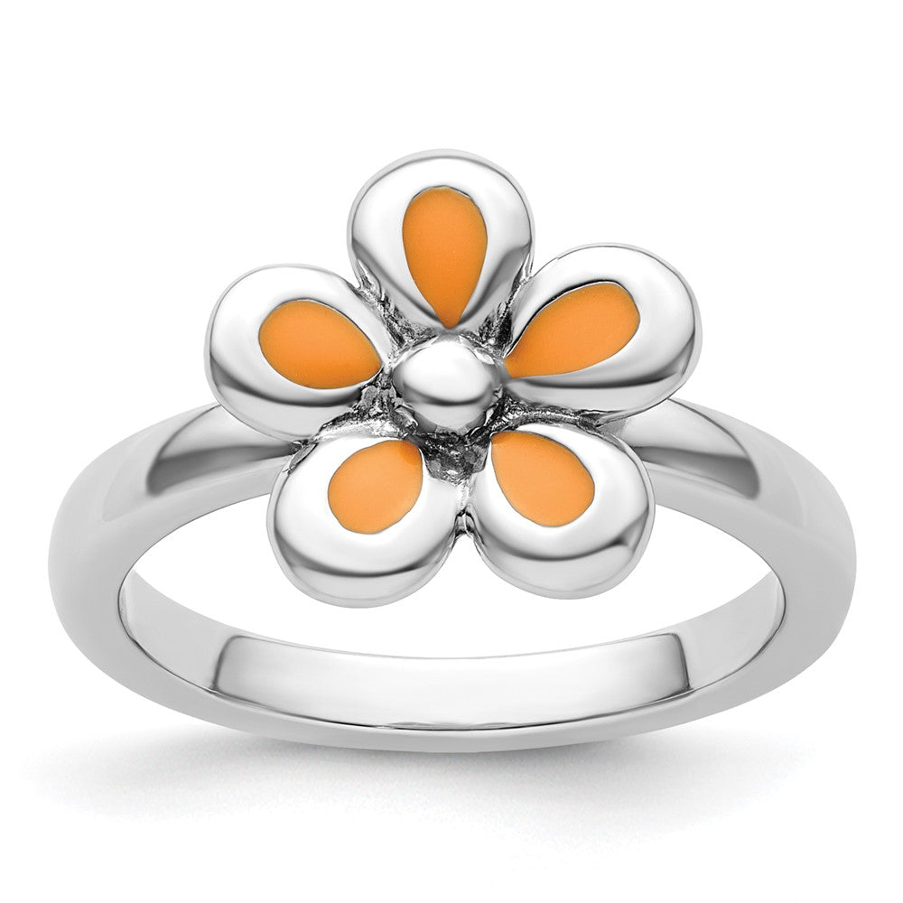 Sterlingsilber Stapelbar Expressions Poliert Orange Emailliert Blume Ring