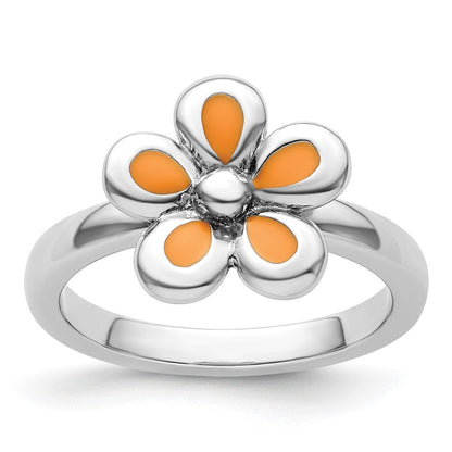 Sterlingsilber Stapelbar Expressions Poliert Orange Emailliert Blume Ring
