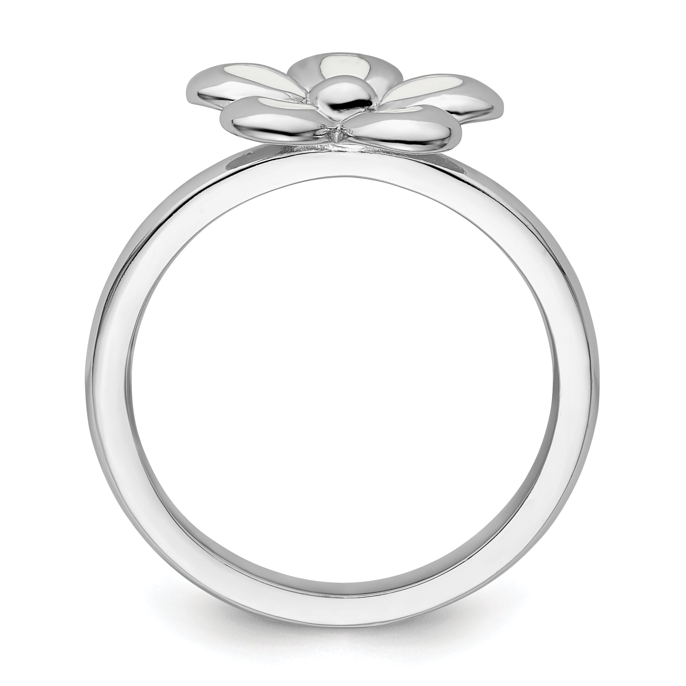 Sterlingsilber Stapelbar Expressions Poliert Weiß Emailliert Blume Ring