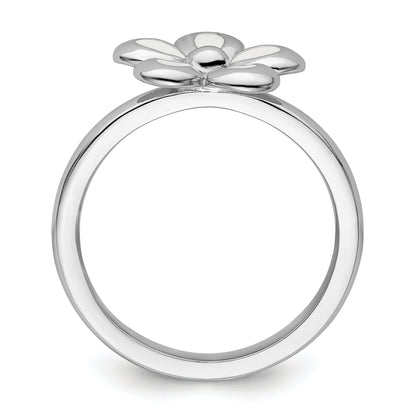 Sterlingsilber Stapelbar Expressions Poliert Weiß Emailliert Blume Ring
