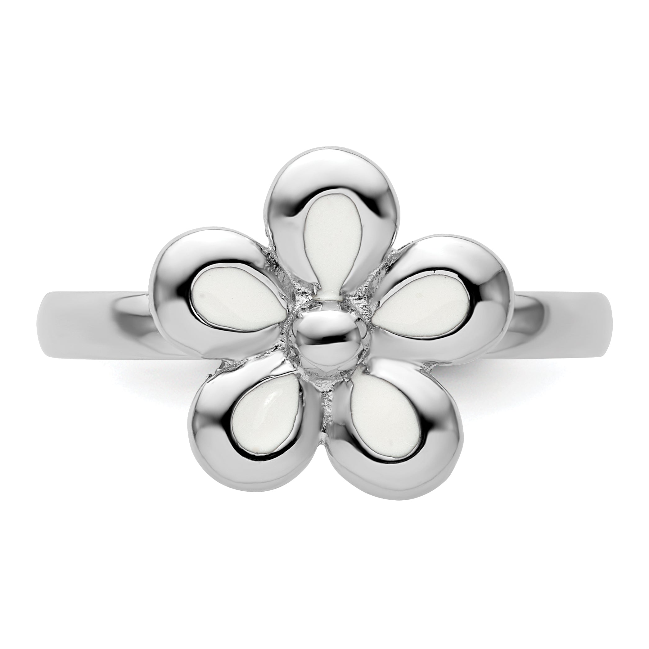 Sterlingsilber Stapelbar Expressions Poliert Weiß Emailliert Blume Ring