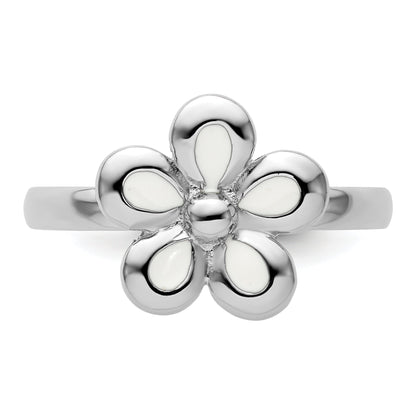 Sterlingsilber Stapelbar Expressions Poliert Weiß Emailliert Blume Ring