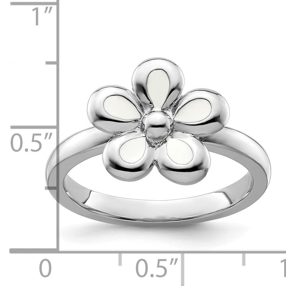 Sterlingsilber Stapelbar Expressions Poliert Weiß Emailliert Blume Ring