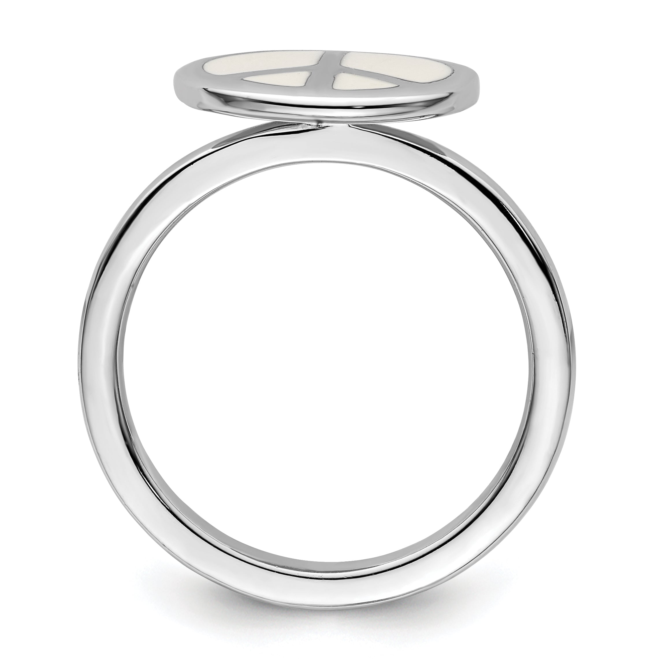 Sterlingsilber Ss Stapelbar Expressions Poliert Weiß Emailliert Frieden Zeichen Ring