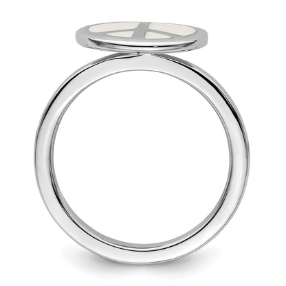 Sterlingsilber Ss Stapelbar Expressions Poliert Weiß Emailliert Frieden Zeichen Ring