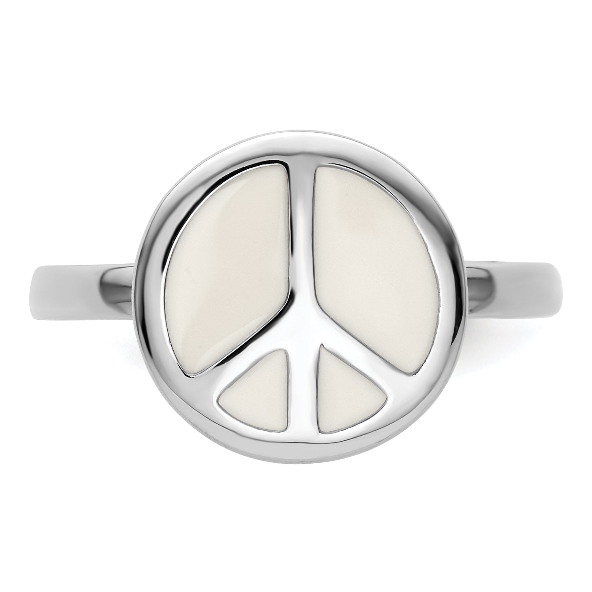 Sterlingsilber Ss Stapelbar Expressions Poliert Weiß Emailliert Frieden Zeichen Ring