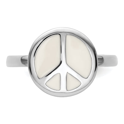 Sterlingsilber Ss Stapelbar Expressions Poliert Weiß Emailliert Frieden Zeichen Ring