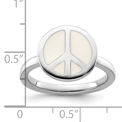 Sterlingsilber Ss Stapelbar Expressions Poliert Weiß Emailliert Frieden Zeichen Ring