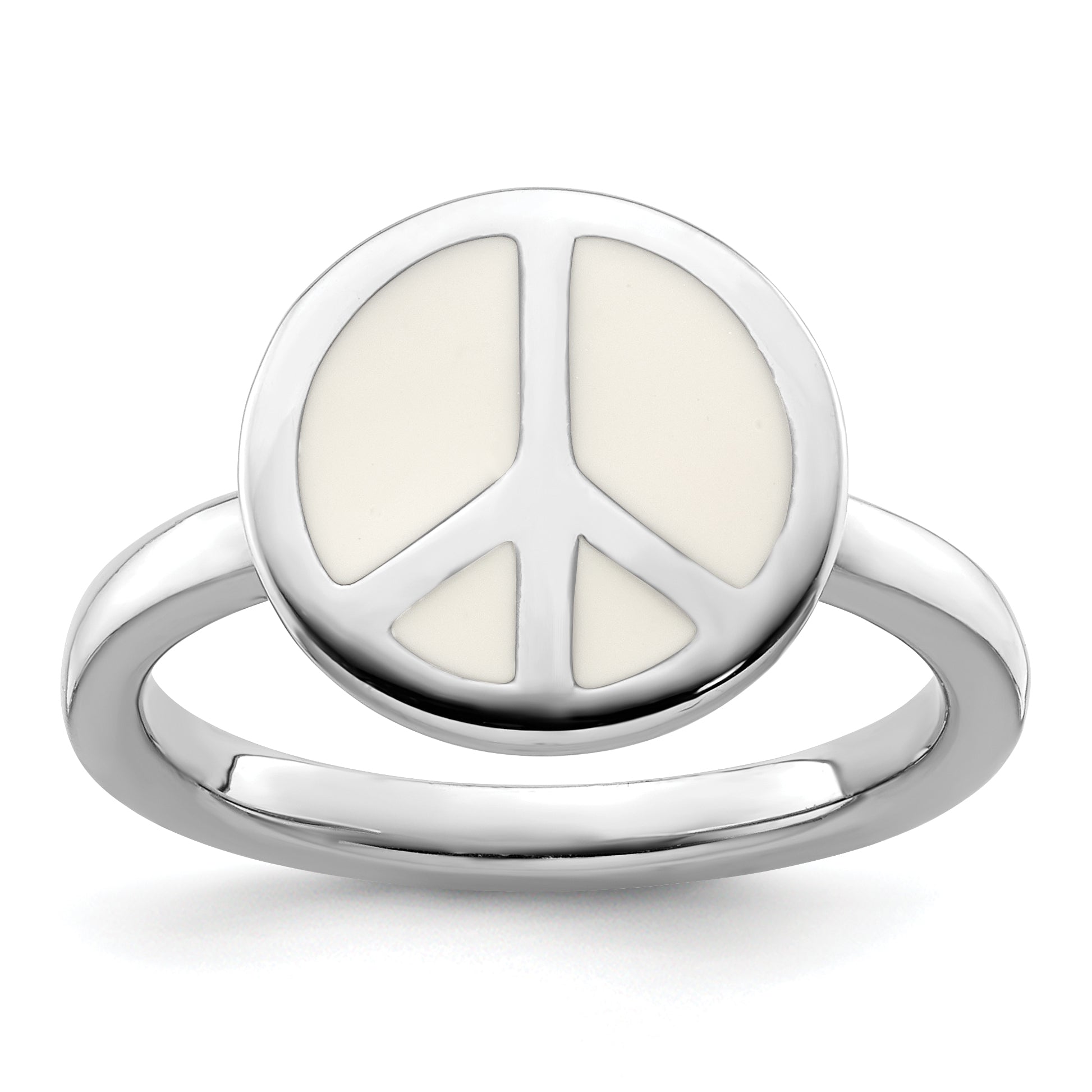 Sterlingsilber Ss Stapelbar Expressions Poliert Weiß Emailliert Frieden Zeichen Ring