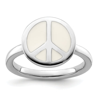 Sterlingsilber Ss Stapelbar Expressions Poliert Weiß Emailliert Frieden Zeichen Ring