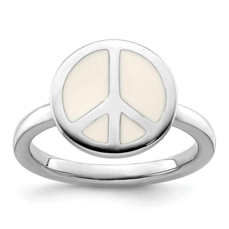 Sterlingsilber Ss Stapelbar Expressions Poliert Weiß Emailliert Frieden Zeichen Ring