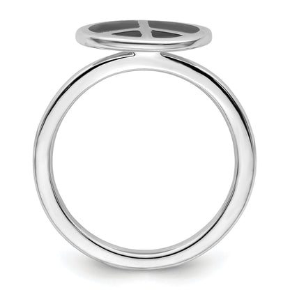 Sterlingsilber Ss Stapelbar Expressions Poliert Schwarz Emailliert Frieden Zeichen Ring