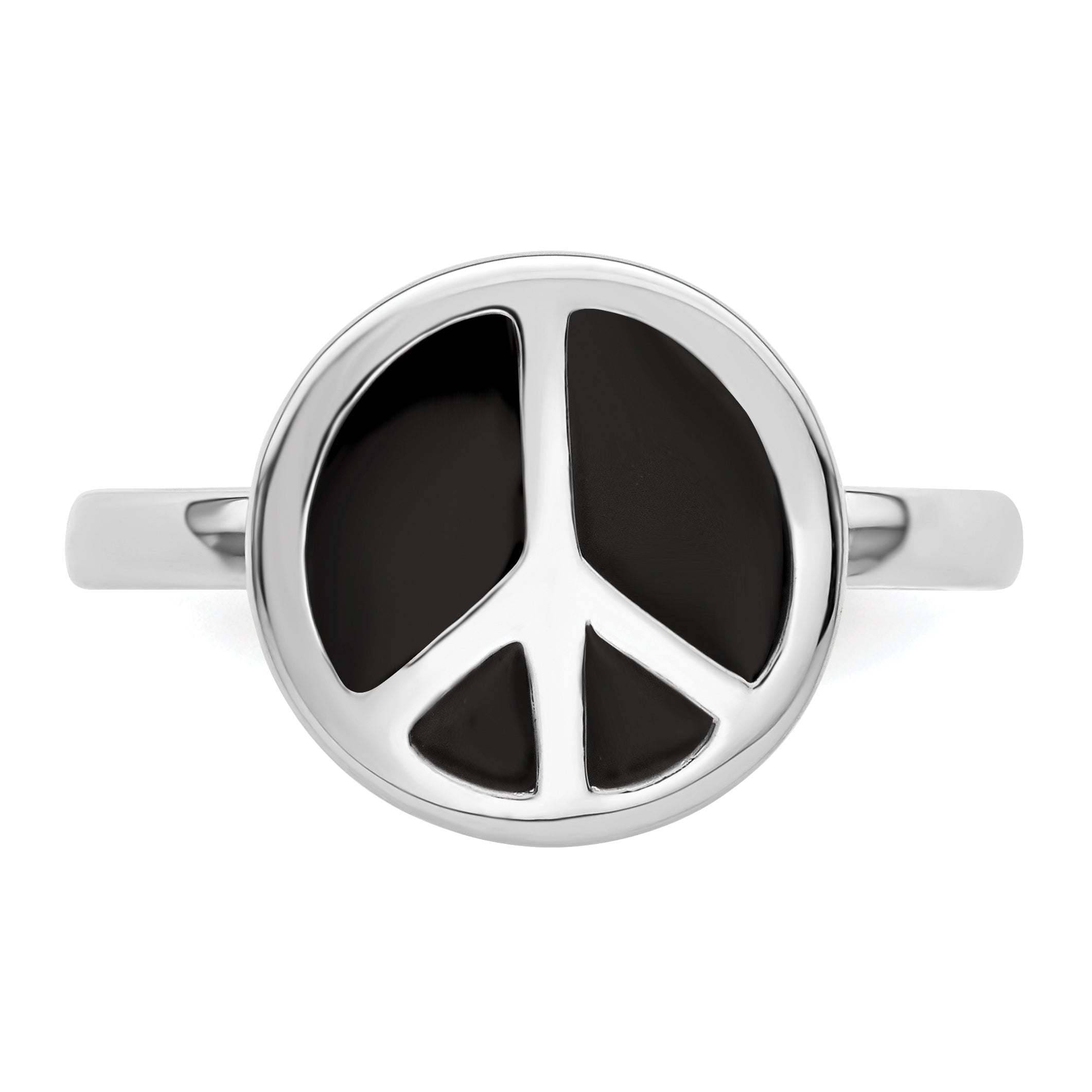 Sterlingsilber Ss Stapelbar Expressions Poliert Schwarz Emailliert Frieden Zeichen Ring