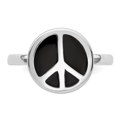 Sterlingsilber Ss Stapelbar Expressions Poliert Schwarz Emailliert Frieden Zeichen Ring