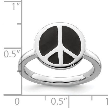 Sterlingsilber Ss Stapelbar Expressions Poliert Schwarz Emailliert Frieden Zeichen Ring