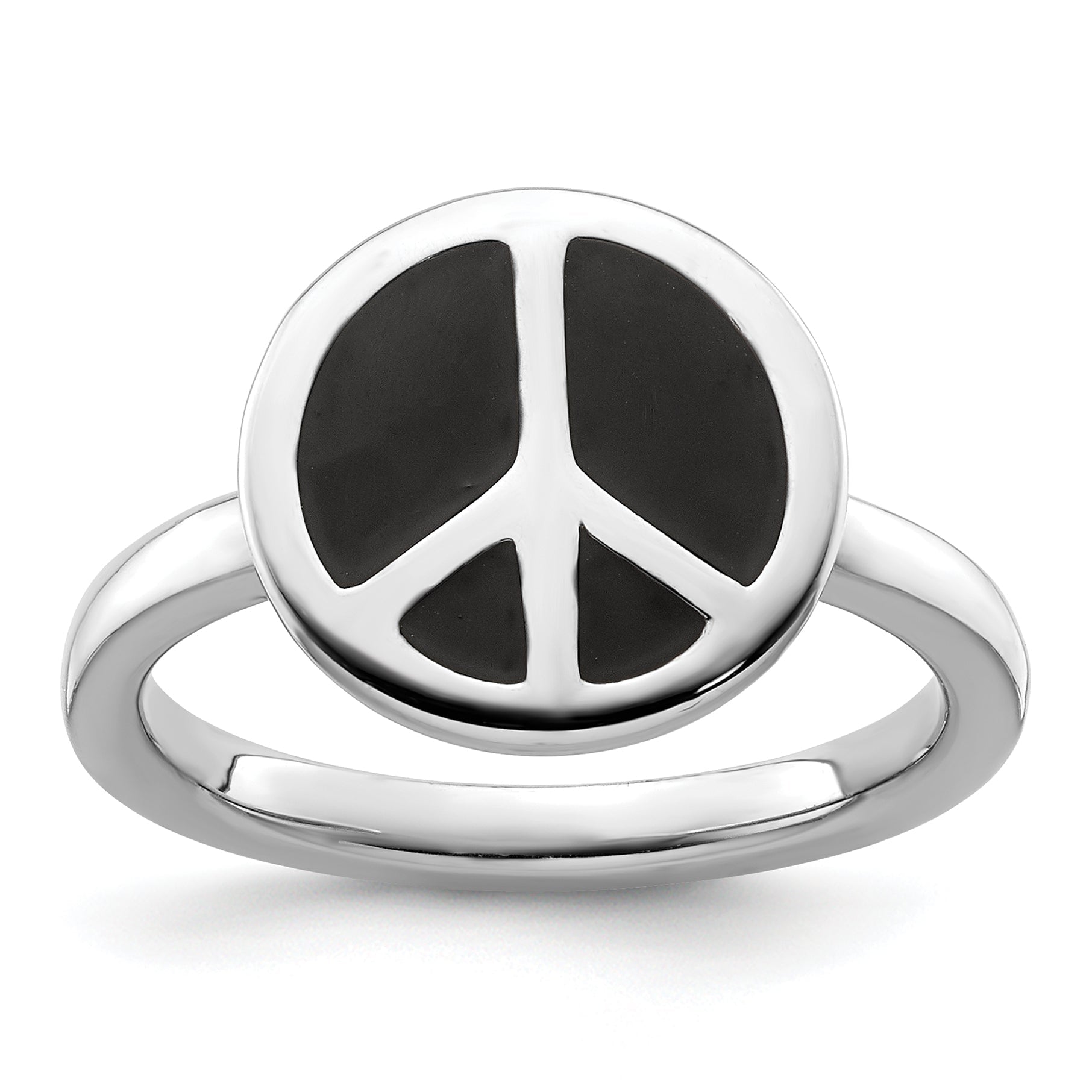 Sterlingsilber Ss Stapelbar Expressions Poliert Schwarz Emailliert Frieden Zeichen Ring