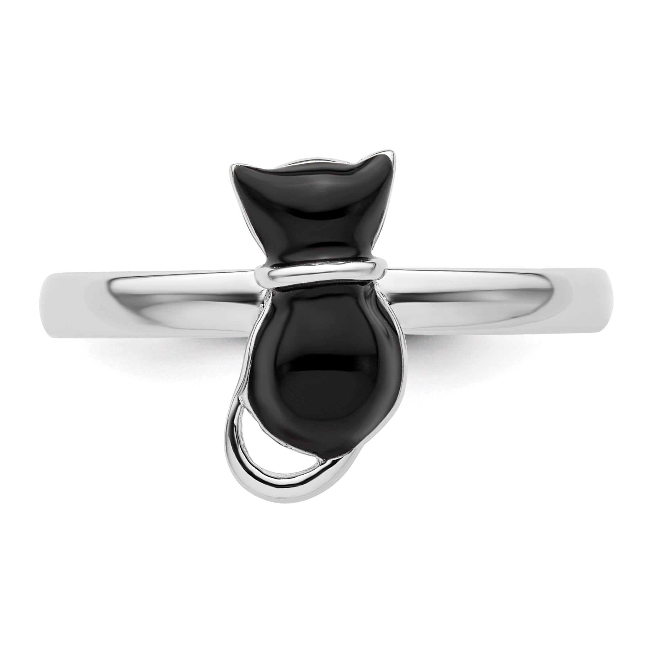 Sterlingsilber Stapelbar Expressions Poliert Schwarz Emailliert Katze Ring