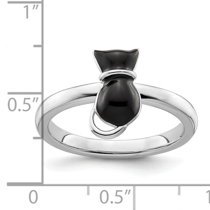Sterlingsilber Stapelbar Expressions Poliert Schwarz Emailliert Katze Ring