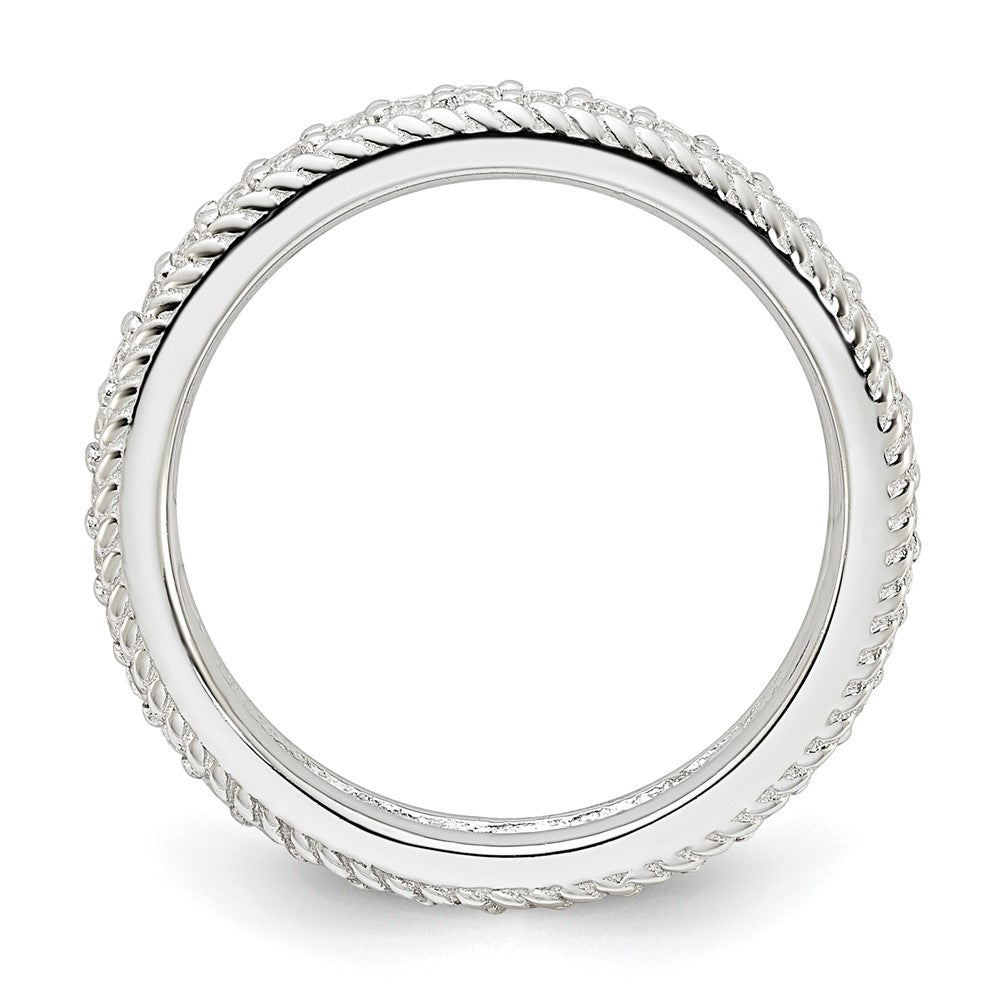 Sterlingsilber Stack Exp Poliert Erzeugt Weiß Saphir Memoire