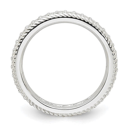 Sterlingsilber Stack Exp Poliert Erzeugt Weiß Saphir Memoire