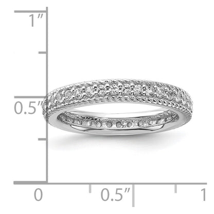 Sterlingsilber Stack Exp Poliert Erzeugt Weiß Saphir Memoire
