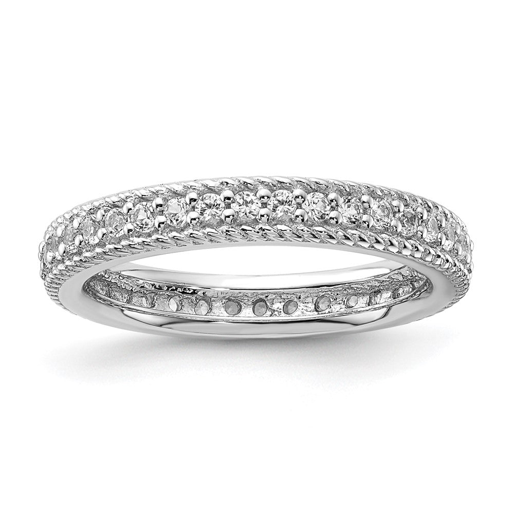 Sterlingsilber Stack Exp Poliert Erzeugt Weiß Saphir Memoire