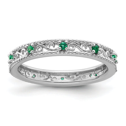 Sterlingsilber Stapelbar Expressions Erzeugt Smaragd Ring