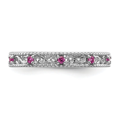 Sterlingsilber Stapelbar Expressions Erzeugt Rosa Saphir Ring