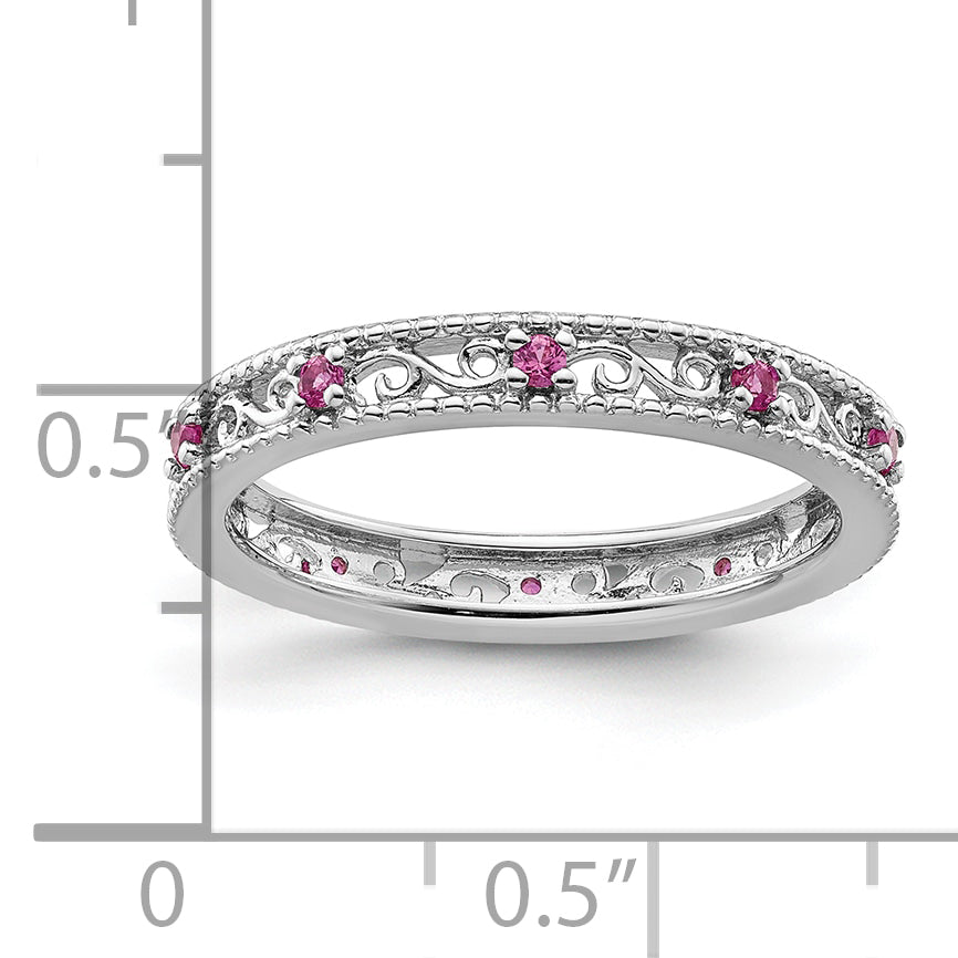 Sterlingsilber Stapelbar Expressions Erzeugt Rosa Saphir Ring