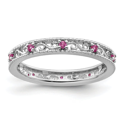 Sterlingsilber Stapelbar Expressions Erzeugt Rosa Saphir Ring