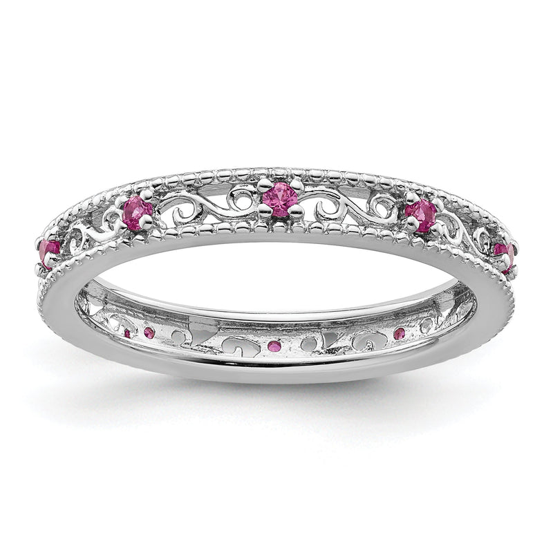 Sterlingsilber Stapelbar Expressions Erzeugt Rosa Saphir Ring