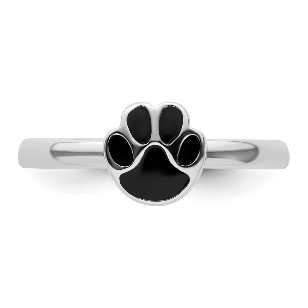 Sterlingsilber Stapelbar Expressions Schwarz Emaille Pawprint Ring