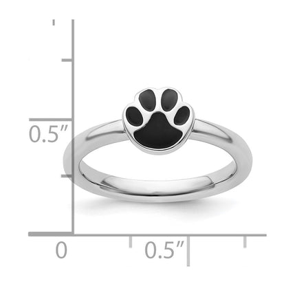 Sterlingsilber Stapelbar Expressions Schwarz Emaille Pawprint Ring
