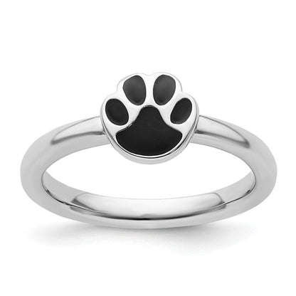 Sterlingsilber Stapelbar Expressions Schwarz Emaille Pawprint Ring