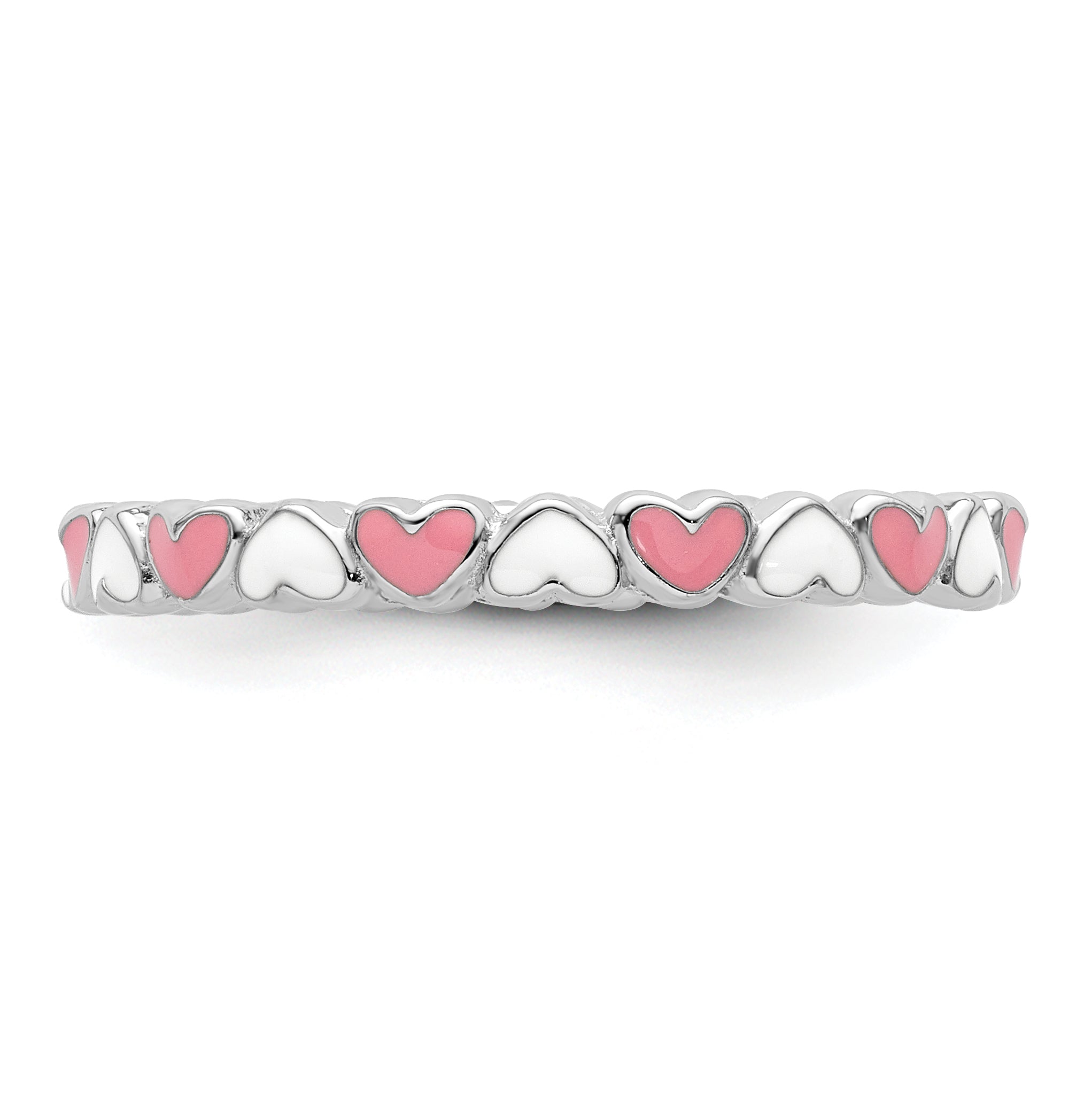 Sterlingsilber Stapelbar Expressions Rosa & Weiß Emaille Herz Ring