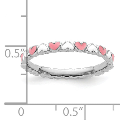 Sterlingsilber Stapelbar Expressions Rosa & Weiß Emaille Herz Ring