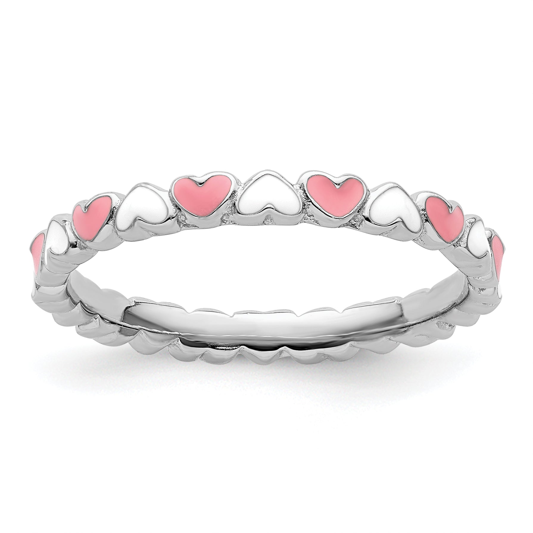 Sterlingsilber Stapelbar Expressions Rosa & Weiß Emaille Herz Ring