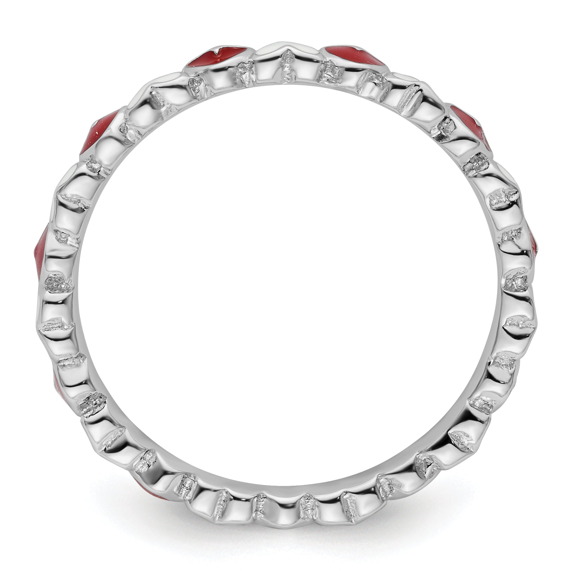 Sterlingsilber Stapelbar Expressions Rot & Weiß Emaille Herz Ring