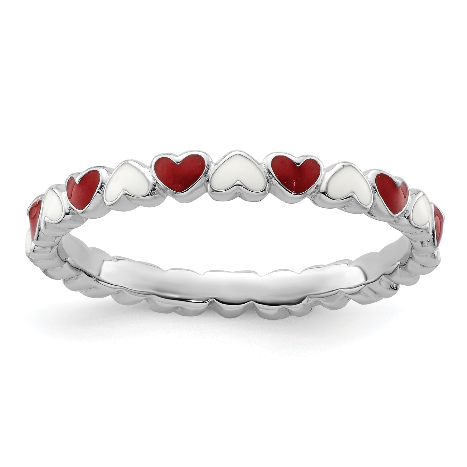 Sterlingsilber Stapelbar Expressions Rot & Weiß Emaille Herz Ring