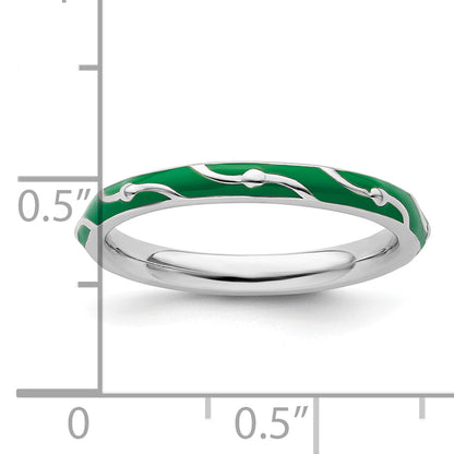 Sterlingsilber Stapelbar Expressions Grün Emaille Ring