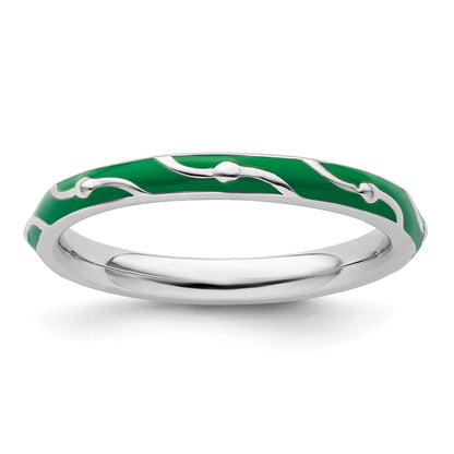 Sterlingsilber Stapelbar Expressions Grün Emaille Ring