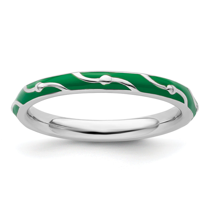 Sterlingsilber Stapelbar Expressions Grün Emaille Ring