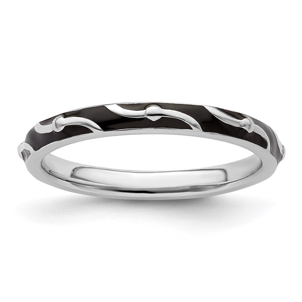 Sterlingsilber Stapelbar Expressions Schwarz Emaille Ring