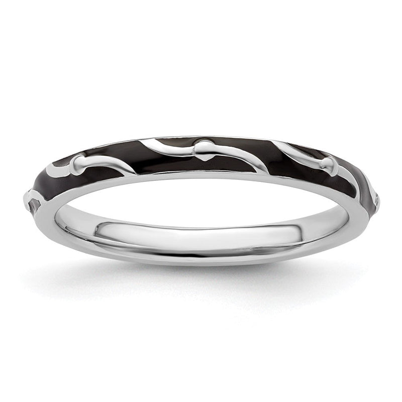 Sterlingsilber Stapelbar Expressions Schwarz Emaille Ring